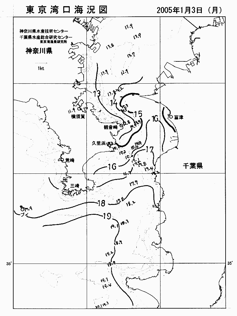 海況図, 東京湾口海況図 検索結果, (水温分布 等を図示)