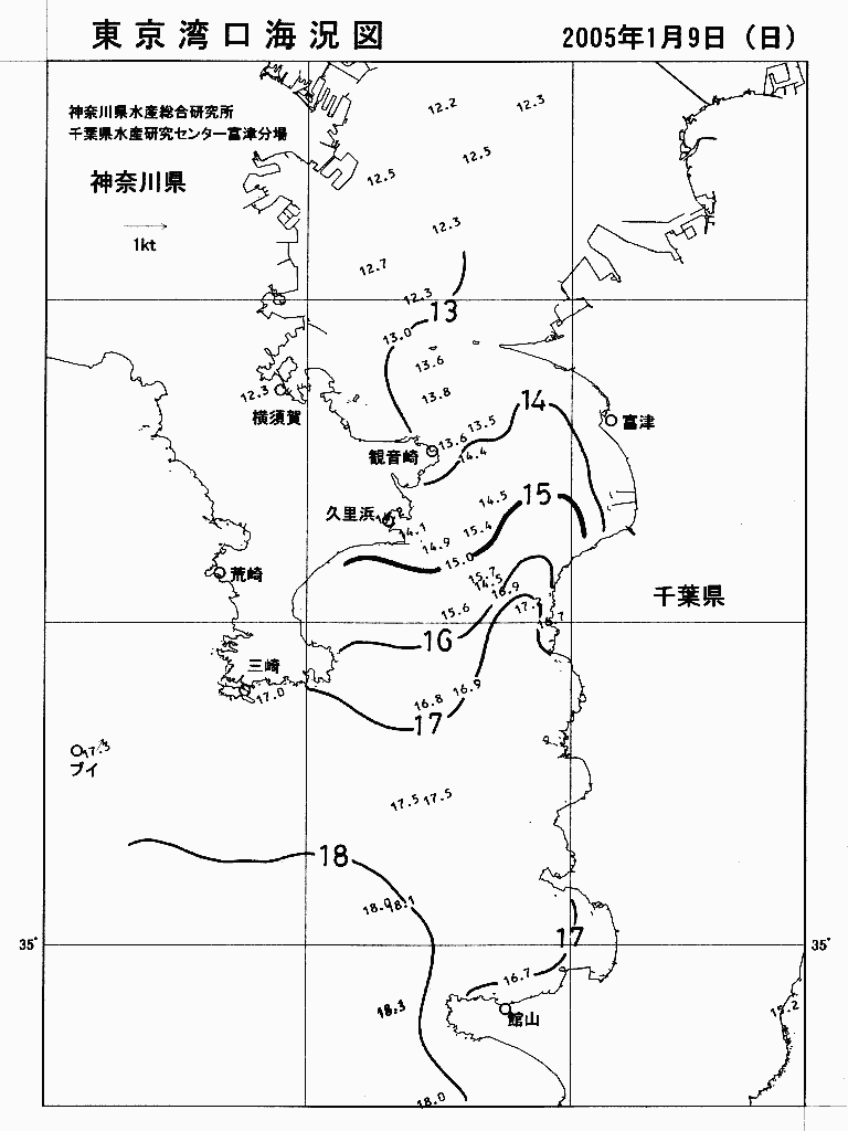 海況図, 東京湾口海況図 検索結果, (水温分布 等を図示)