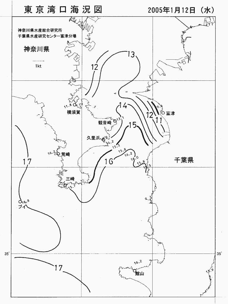海況図, 東京湾口海況図 検索結果, (水温分布 等を図示)
