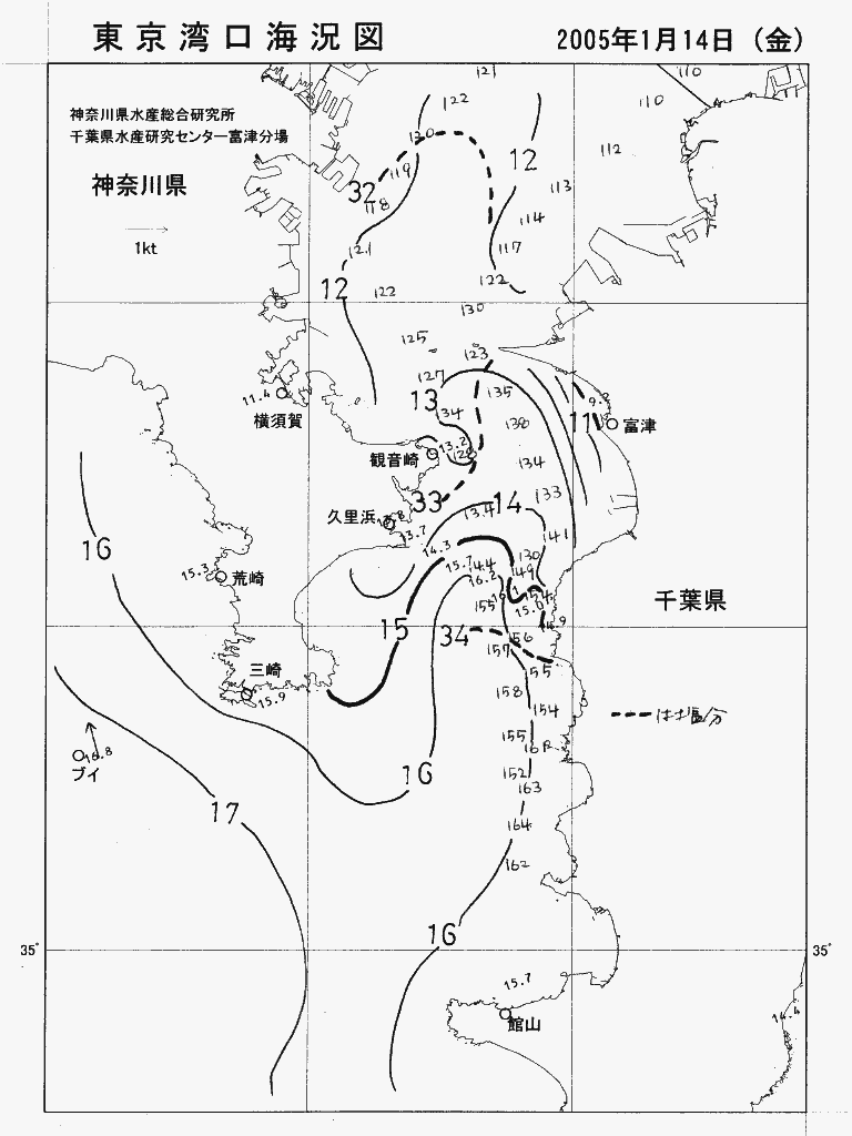 海況図, 東京湾口海況図 検索結果, (水温分布 等を図示)