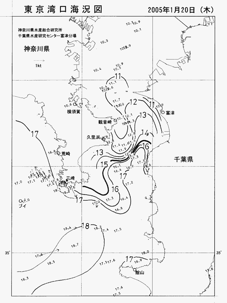 海況図, 東京湾口海況図 検索結果, (水温分布 等を図示)