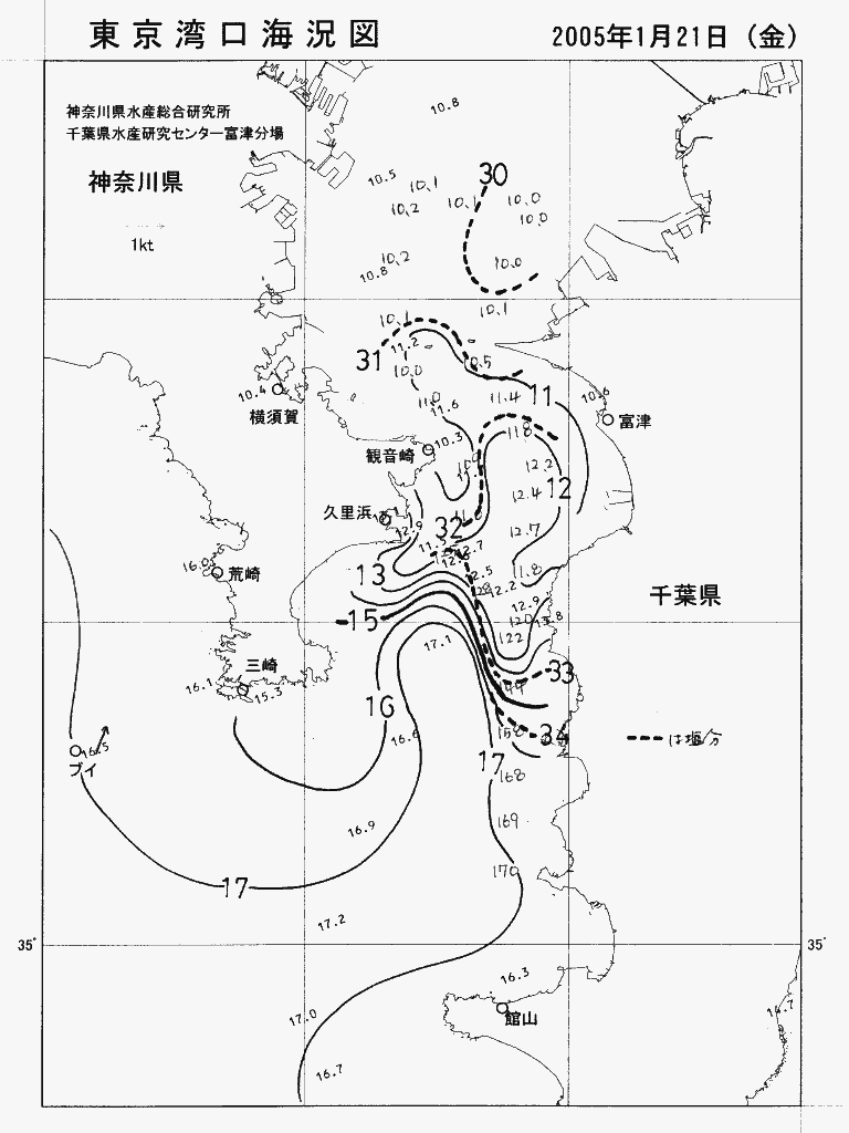 海況図, 東京湾口海況図 検索結果, (水温分布 等を図示)