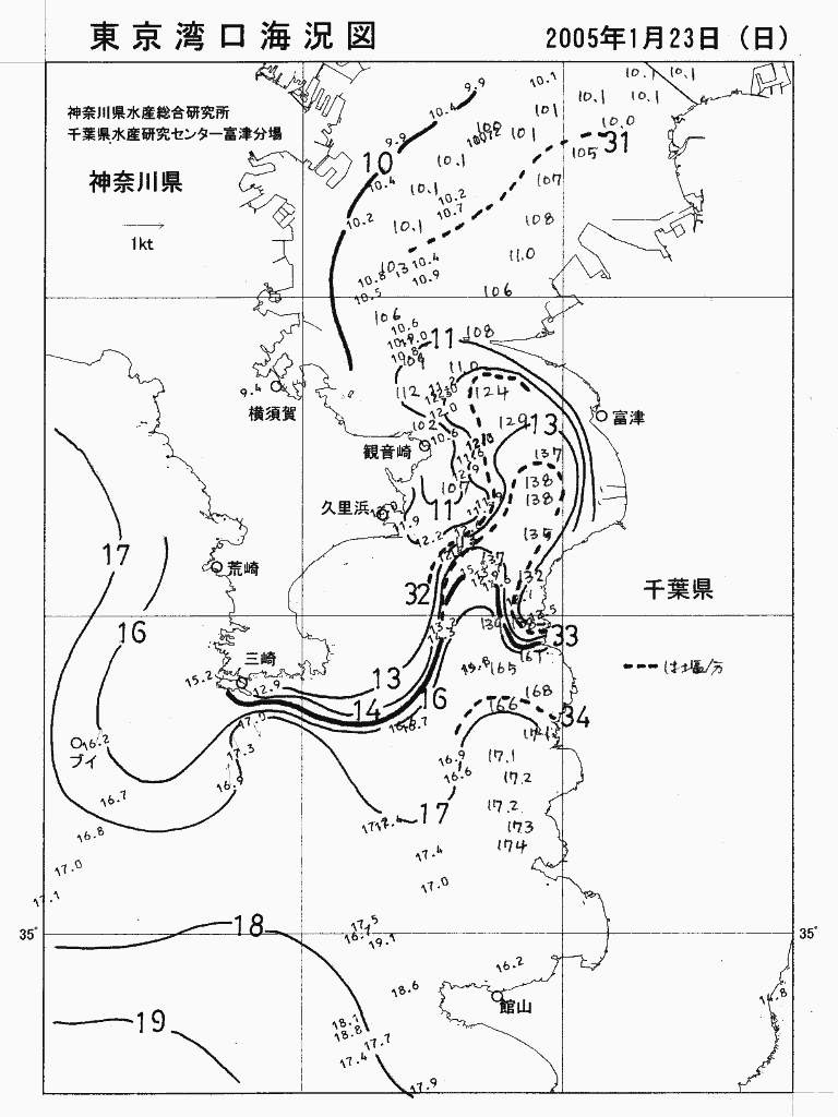 海況図, 東京湾口海況図 検索結果, (水温分布 等を図示)