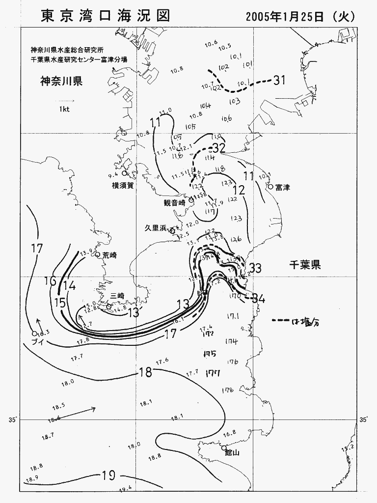 海況図, 東京湾口海況図 検索結果, (水温分布 等を図示)