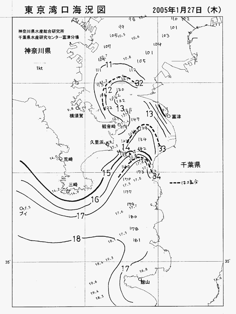 海況図, 東京湾口海況図 検索結果, (水温分布 等を図示)