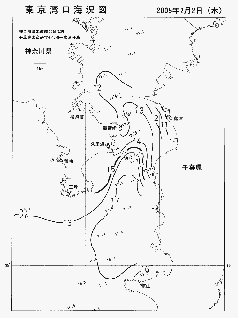 海況図, 東京湾口海況図 検索結果, (水温分布 等を図示)