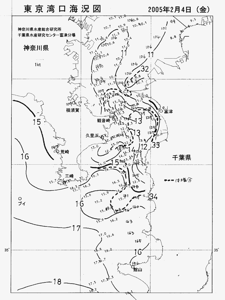 海況図, 東京湾口海況図 検索結果, (水温分布 等を図示)