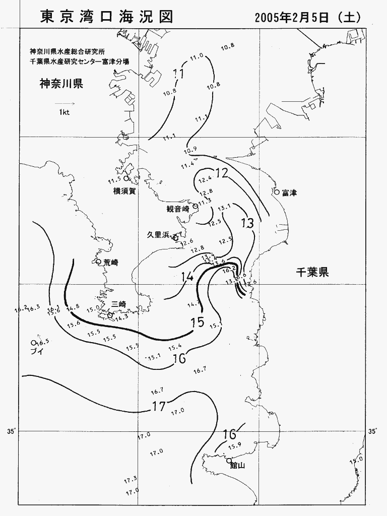 海況図, 東京湾口海況図 検索結果, (水温分布 等を図示)