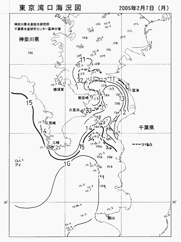 海況図, 東京湾口海況図 検索結果, (水温分布 等を図示)