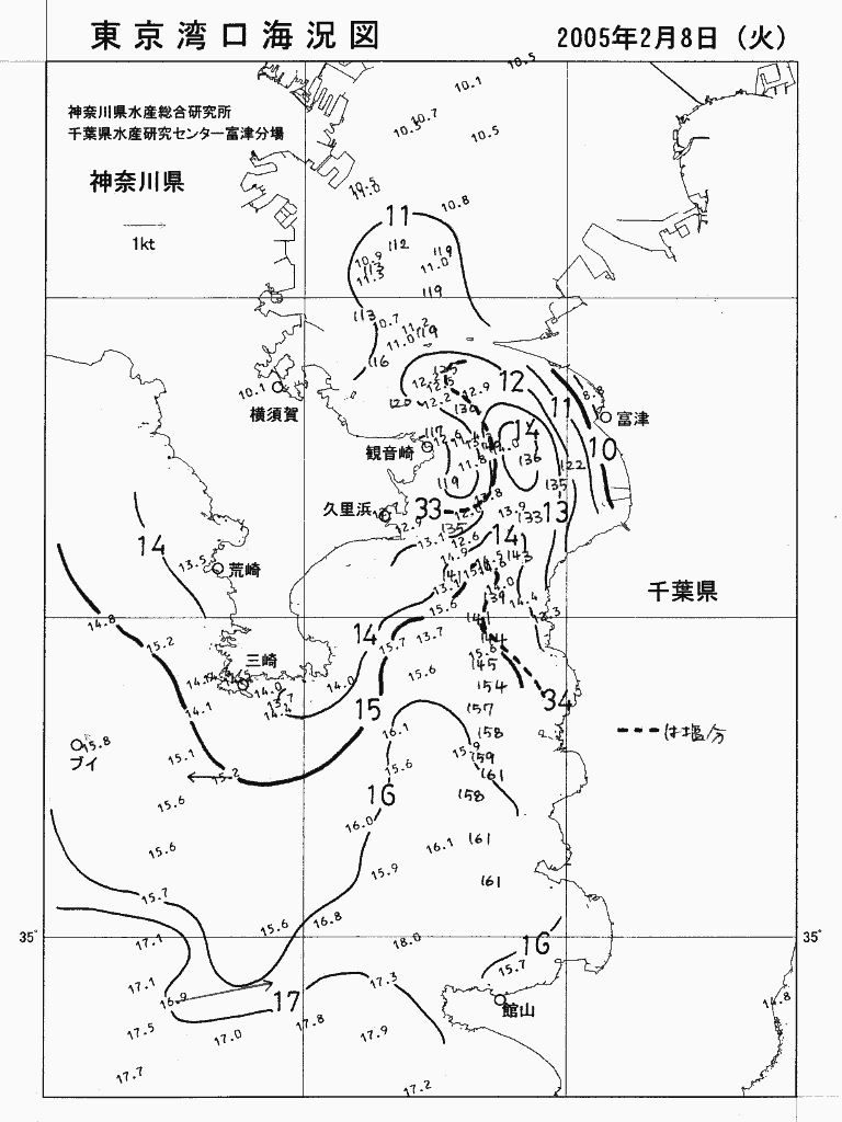 海況図, 東京湾口海況図 検索結果, (水温分布 等を図示)