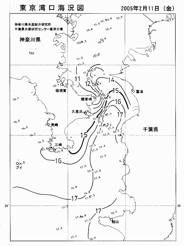 海況図, 東京湾口海況図 検索結果, (水温分布 等を図示)