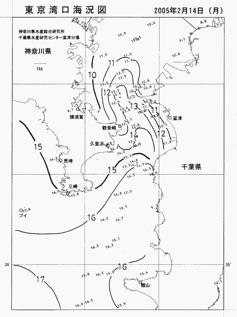 海況図, 東京湾口海況図 検索結果, (水温分布 等を図示)