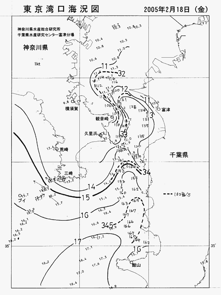 海況図, 東京湾口海況図 検索結果, (水温分布 等を図示)