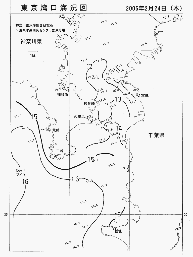 海況図, 東京湾口海況図 検索結果, (水温分布 等を図示)