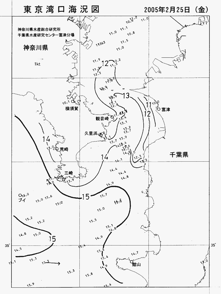 海況図, 東京湾口海況図 検索結果, (水温分布 等を図示)