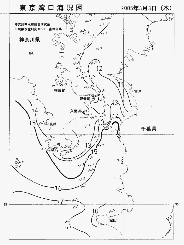 海況図, 東京湾口海況図 検索結果, (水温分布 等を図示)