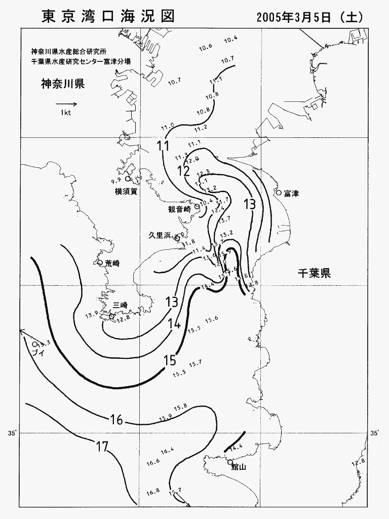 海況図, 東京湾口海況図 検索結果, (水温分布 等を図示)