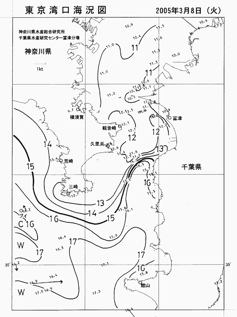 海況図, 東京湾口海況図 検索結果, (水温分布 等を図示)