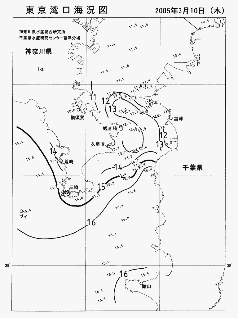 海況図, 東京湾口海況図 検索結果, (水温分布 等を図示)
