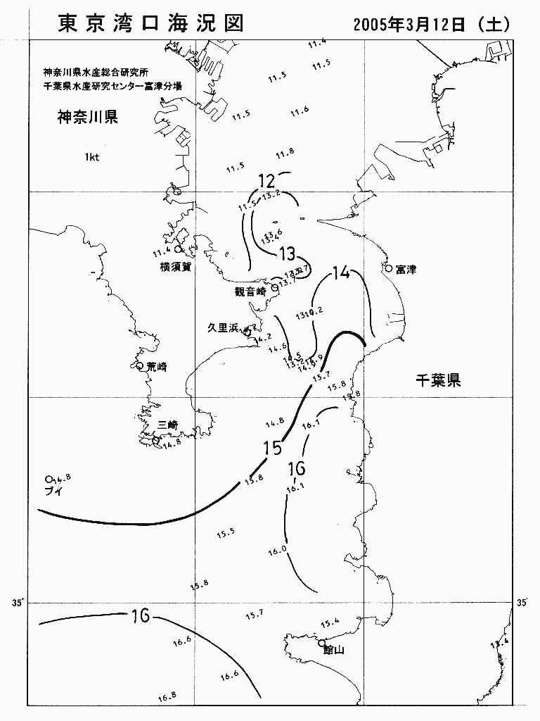 海況図, 東京湾口海況図 検索結果, (水温分布 等を図示)