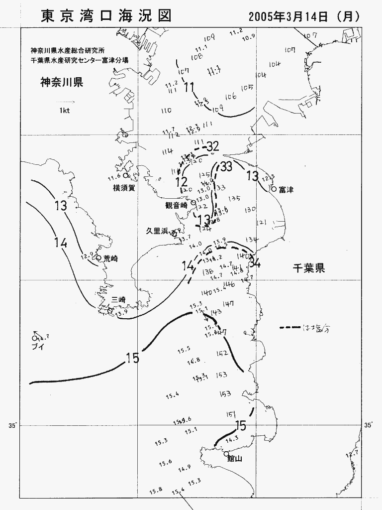 海況図, 東京湾口海況図 検索結果, (水温分布 等を図示)