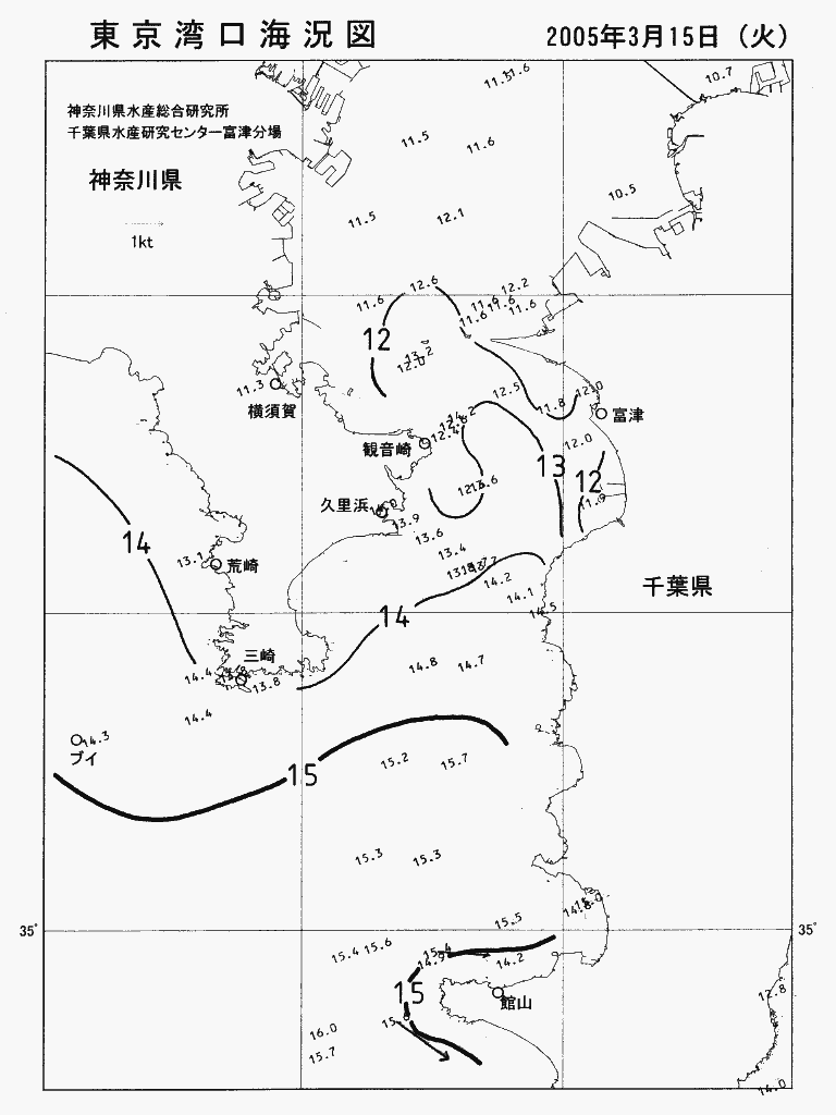 海況図, 東京湾口海況図 検索結果, (水温分布 等を図示)