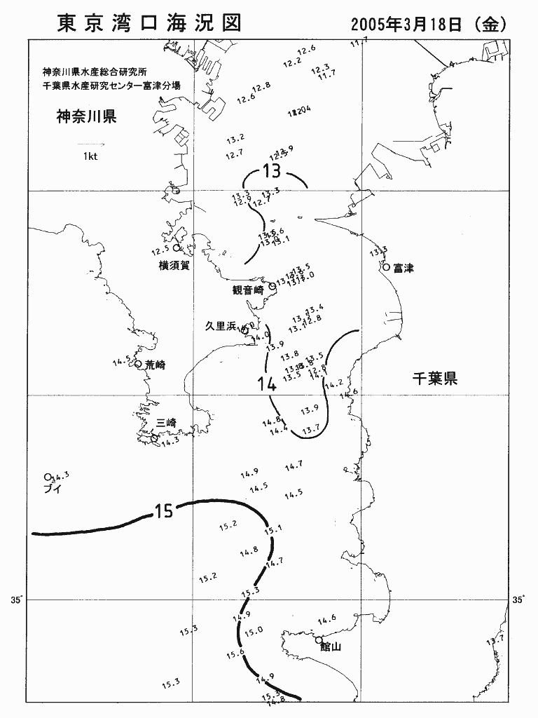 海況図, 東京湾口海況図 検索結果, (水温分布 等を図示)