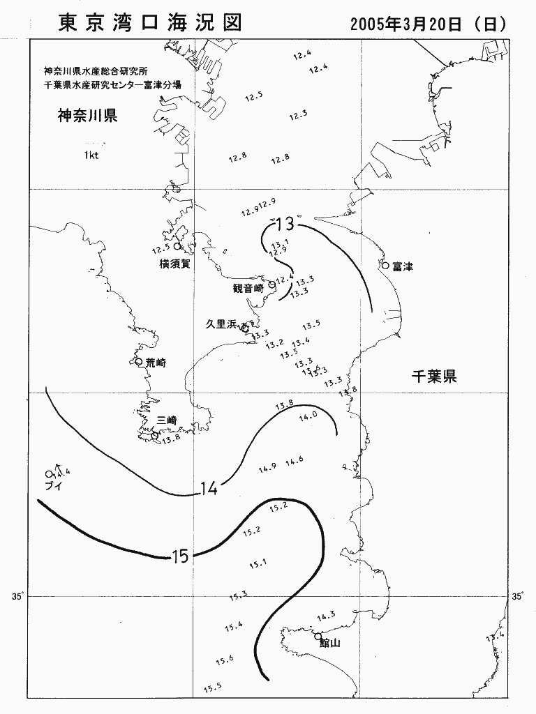 海況図, 東京湾口海況図 検索結果, (水温分布 等を図示)