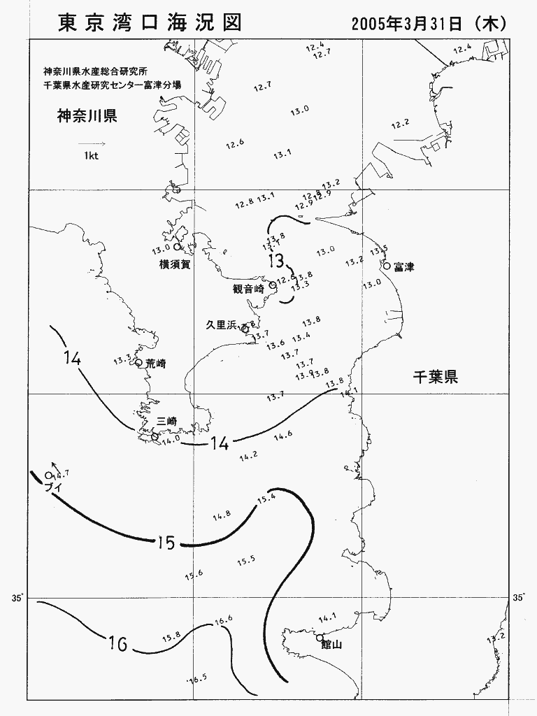 海況図, 東京湾口海況図 検索結果, (水温分布 等を図示)