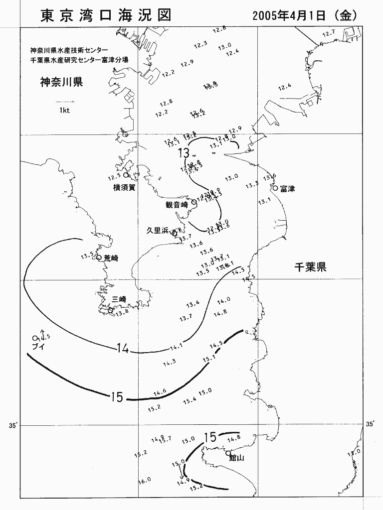 海況図, 東京湾口海況図 検索結果, (水温分布 等を図示)