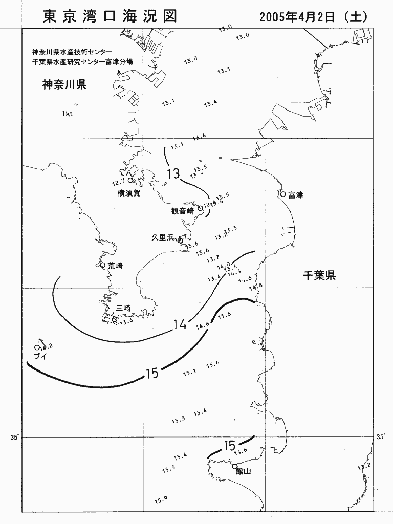 海況図, 東京湾口海況図 検索結果, (水温分布 等を図示)