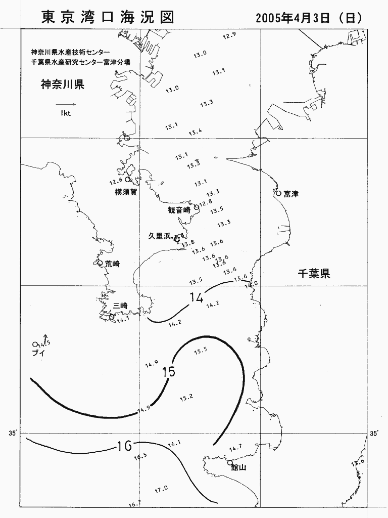 海況図, 東京湾口海況図 検索結果, (水温分布 等を図示)