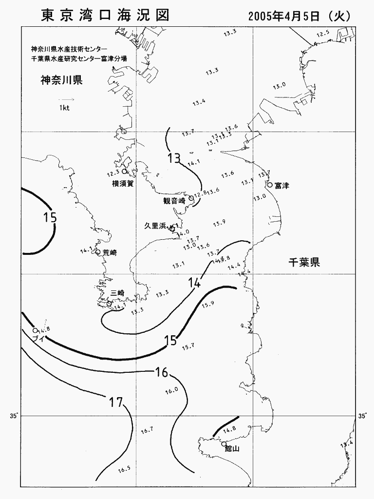 海況図, 東京湾口海況図 検索結果, (水温分布 等を図示)