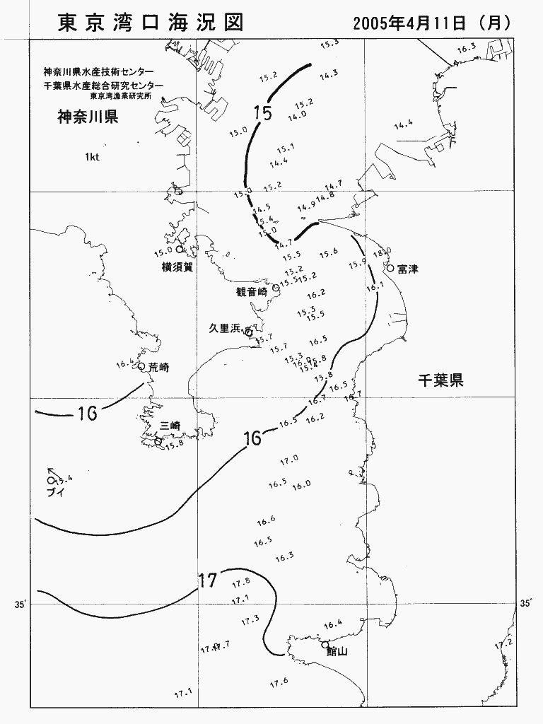 海況図, 東京湾口海況図 検索結果, (水温分布 等を図示)