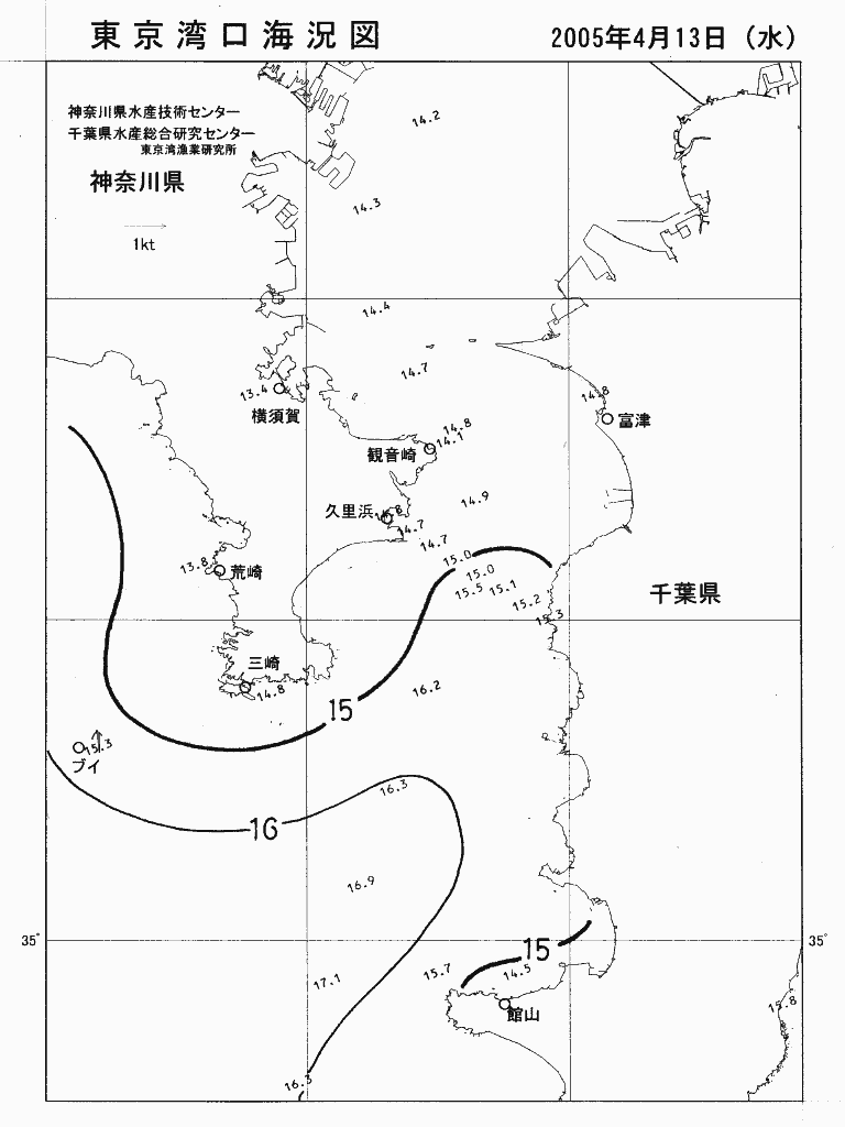 海況図, 東京湾口海況図 検索結果, (水温分布 等を図示)