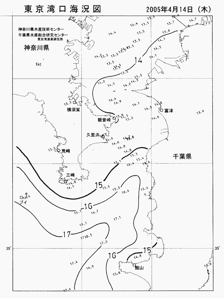 海況図, 東京湾口海況図 検索結果, (水温分布 等を図示)