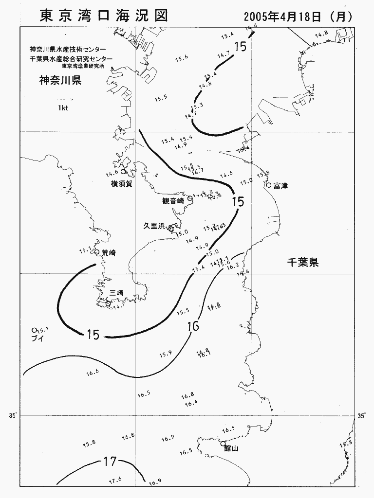海況図, 東京湾口海況図 検索結果, (水温分布 等を図示)