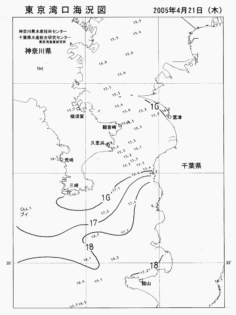 海況図, 東京湾口海況図 検索結果, (水温分布 等を図示)