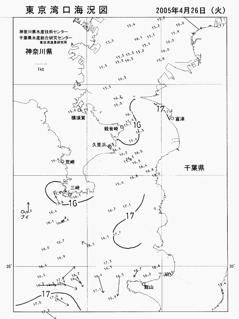 海況図, 東京湾口海況図 検索結果, (水温分布 等を図示)