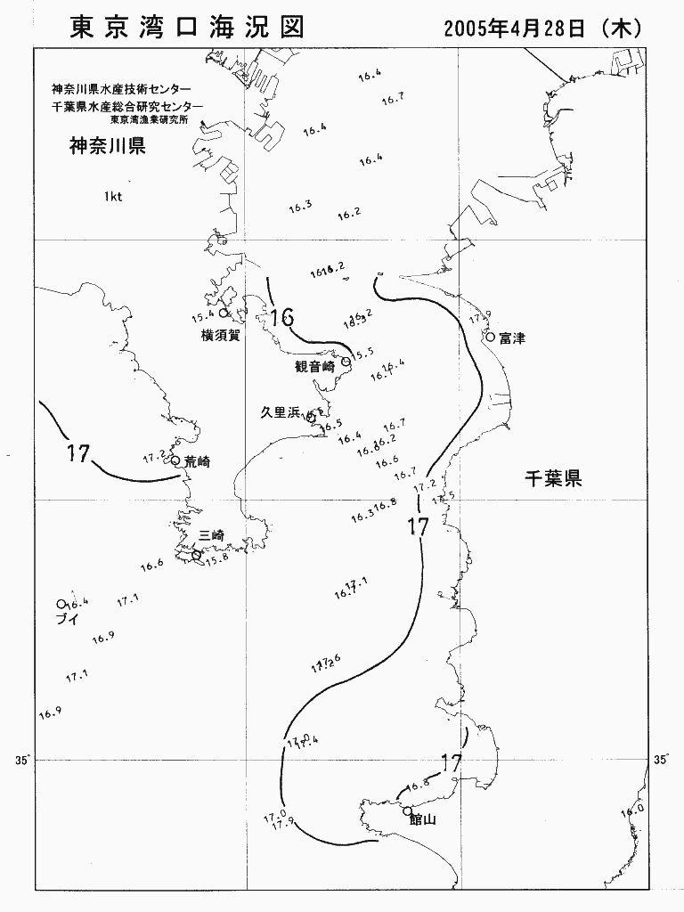 海況図, 東京湾口海況図 検索結果, (水温分布 等を図示)