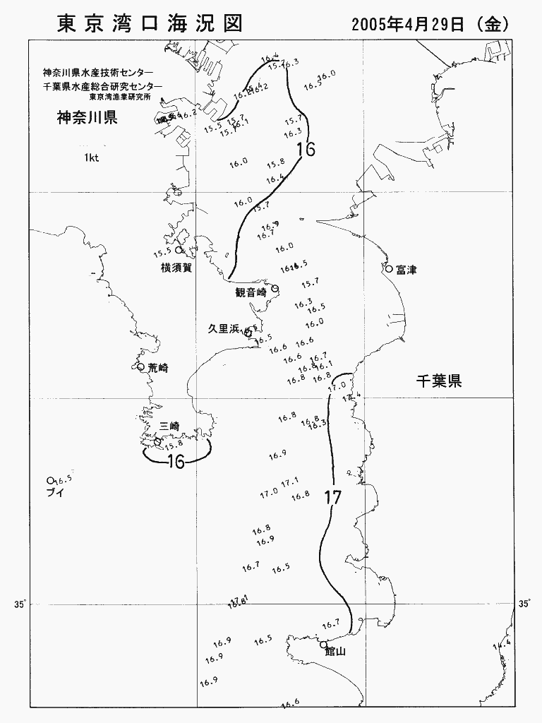 海況図, 東京湾口海況図 検索結果, (水温分布 等を図示)
