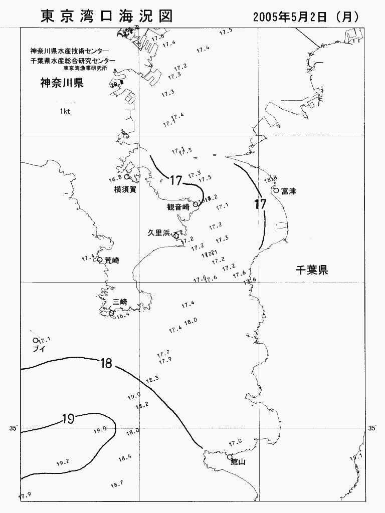 海況図, 東京湾口海況図 検索結果, (水温分布 等を図示)