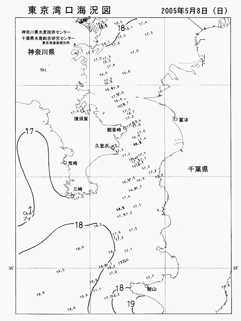 海況図, 東京湾口海況図 検索結果, (水温分布 等を図示)