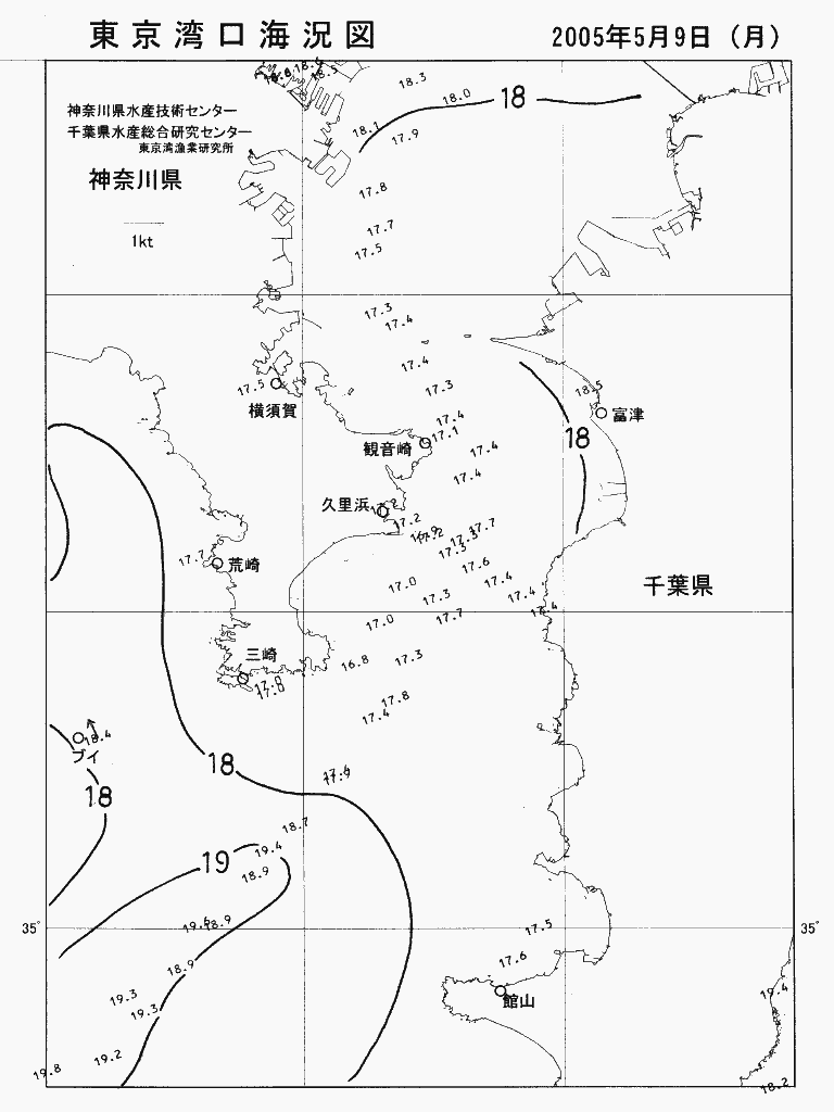 海況図, 東京湾口海況図 検索結果, (水温分布 等を図示)