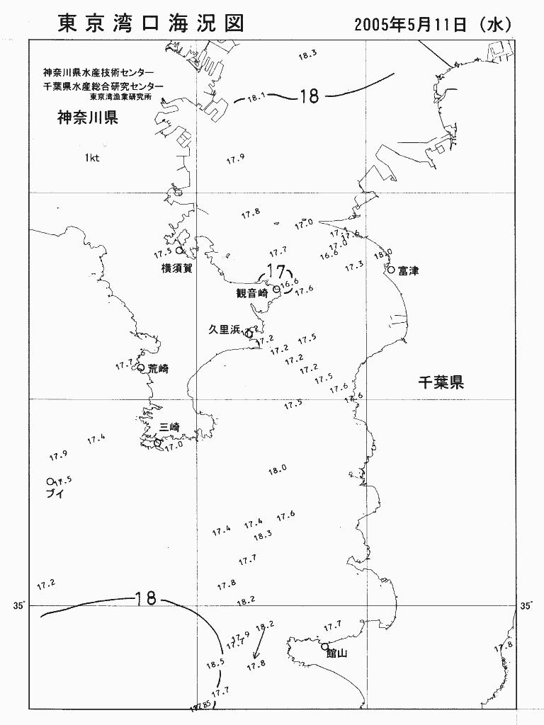 海況図, 東京湾口海況図 検索結果, (水温分布 等を図示)