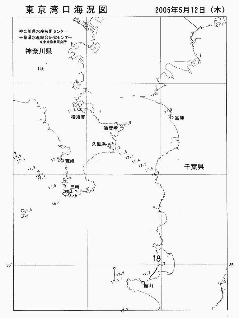 海況図, 東京湾口海況図 検索結果, (水温分布 等を図示)