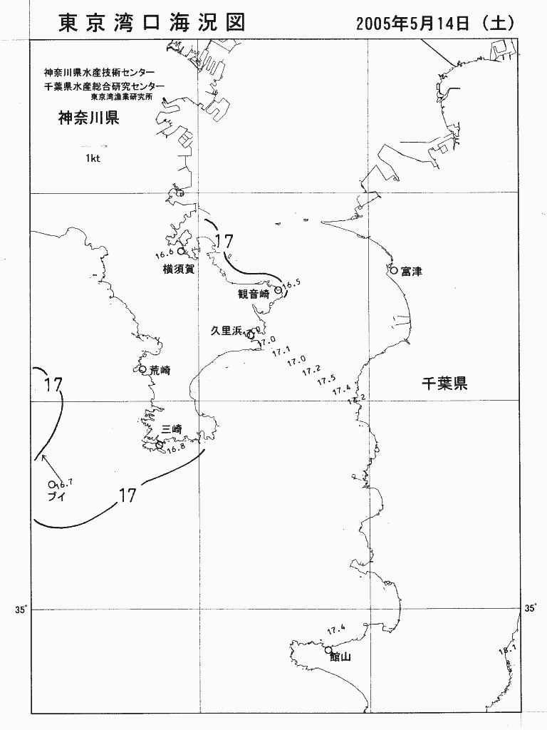 海況図, 東京湾口海況図 検索結果, (水温分布 等を図示)