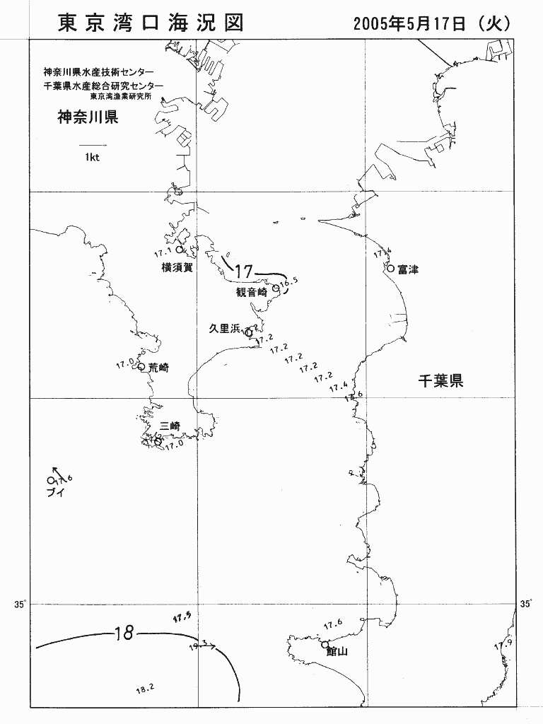 海況図, 東京湾口海況図 検索結果, (水温分布 等を図示)
