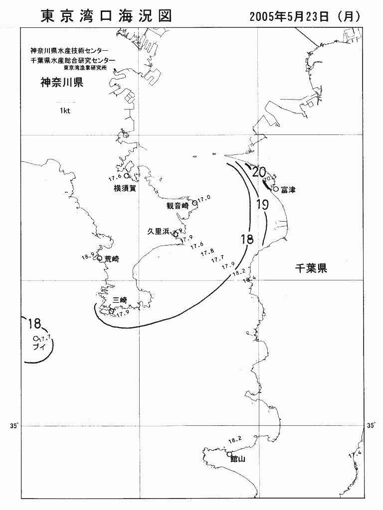 海況図, 東京湾口海況図 検索結果, (水温分布 等を図示)