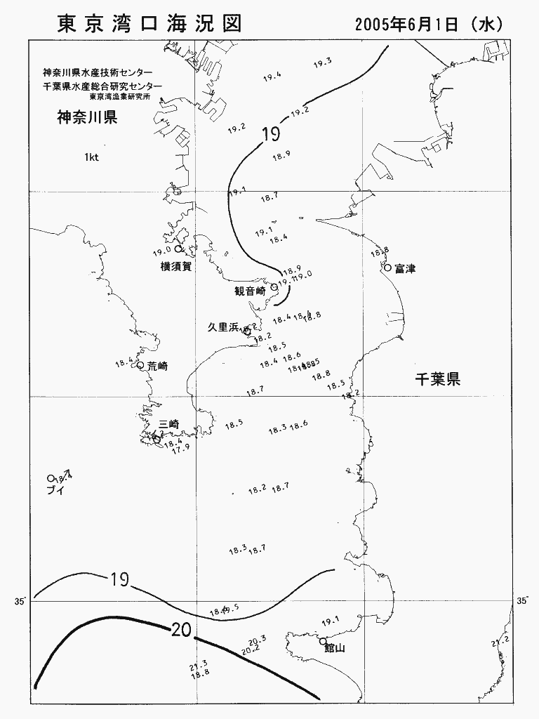 海況図, 東京湾口海況図 検索結果, (水温分布 等を図示)